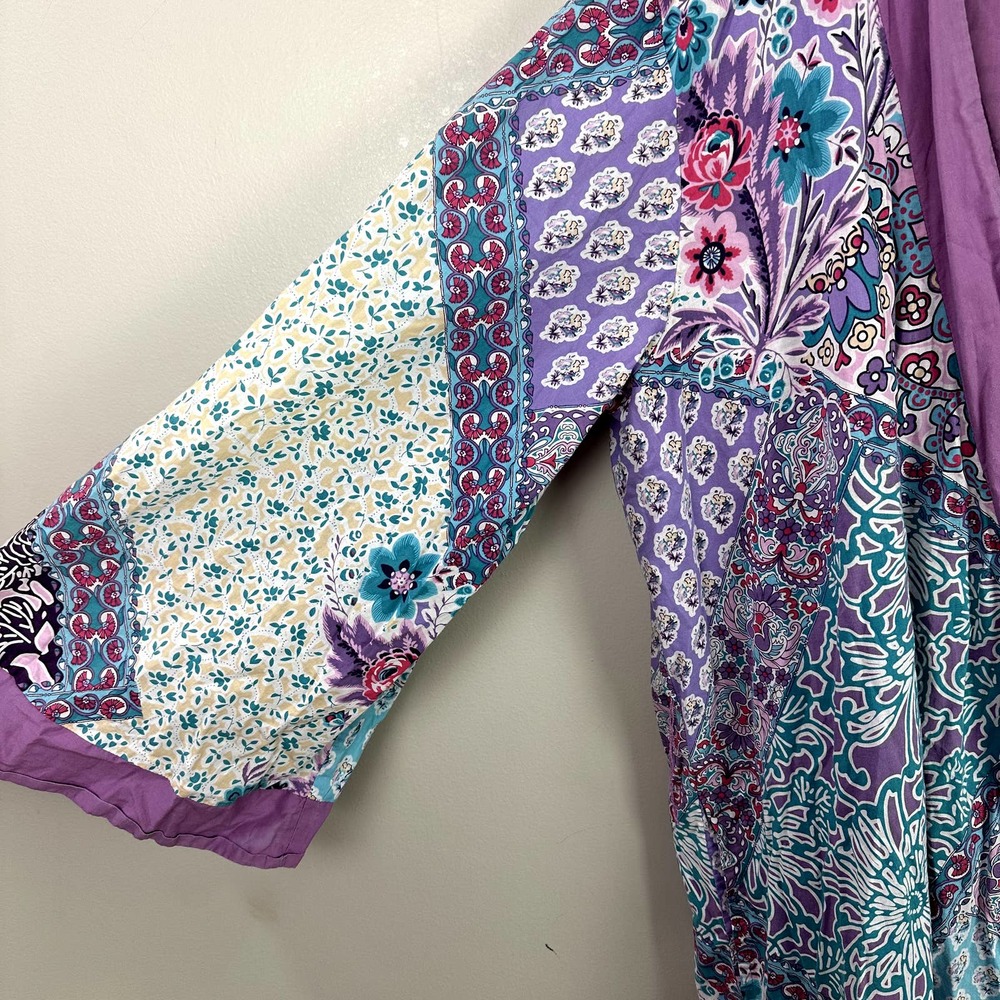 Boho Patchwork Lavender Long Kimono Robe - Picture 6 of 9